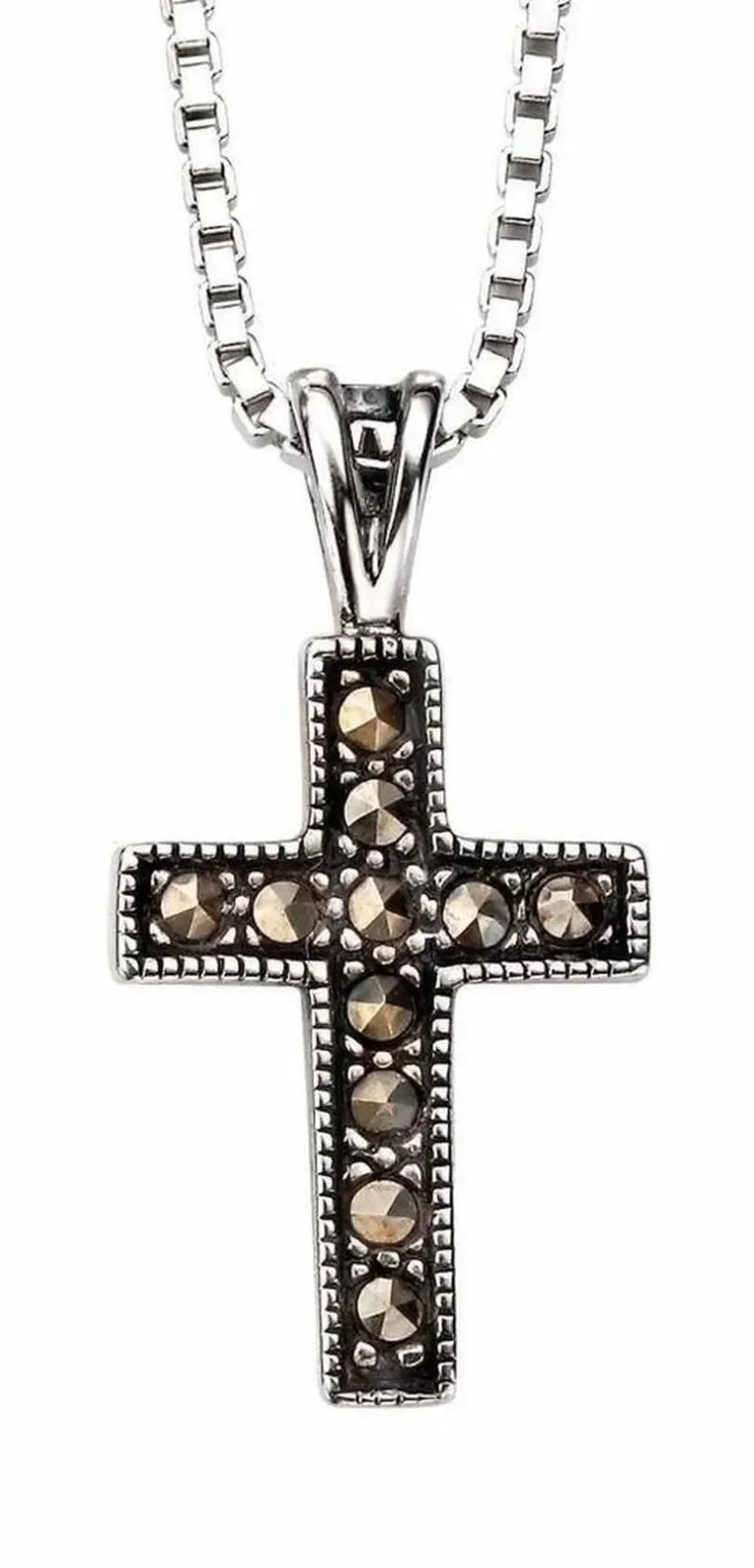 Collier croix  foi scintillante  en argent 925 rhodié et marcasite véritable