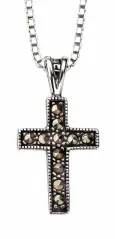 Collier croix  foi scintillante  en argent 925 rhodié et marcasite véritable