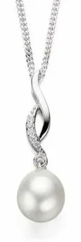 Collier solitaire  éclat nacré   perle, zirconium et argent 925 rhodié