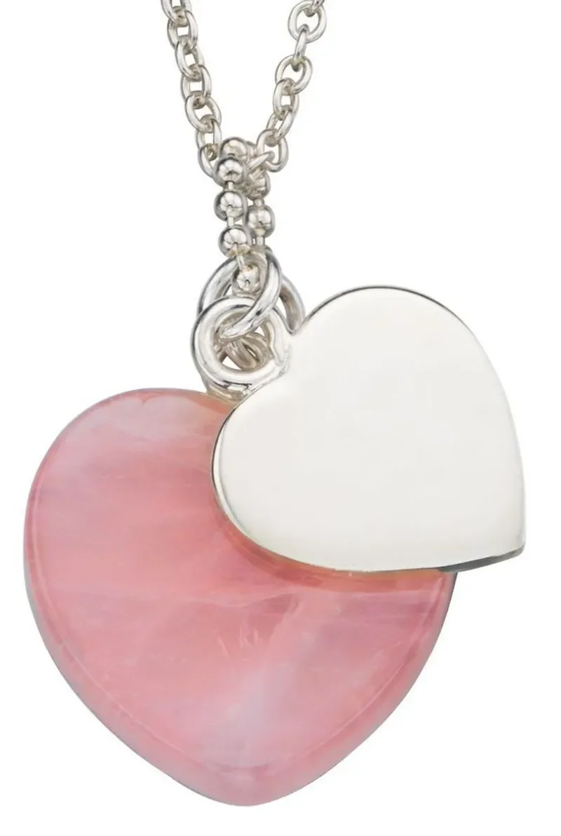 Collier cœur  amour éternel  en argent 925 quartz rose véritable