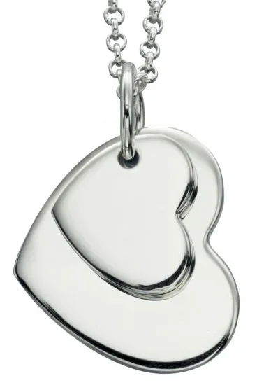 Mon-bijou - D4176 - Collier chic coeur double en argent 925/1000