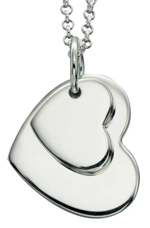 Mon-bijou - D4176 - Collier chic coeur double en argent 925/1000