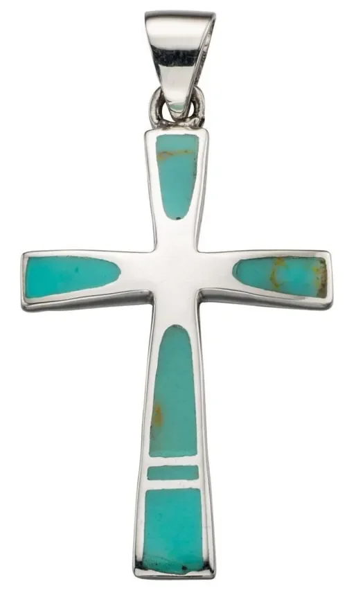 Mon-bijou - D4274t - Collier chic turquoise croix en argent 925/1000
