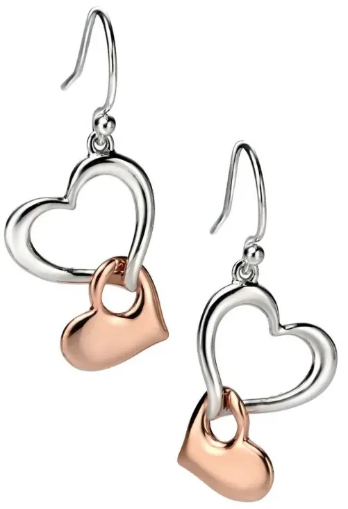 Boucle d'oreille double coeurs plaqué or rose en argent 925