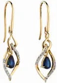Boucles d oreilles boucles saphir  bleu royal  et diamants - or jaune 9 carats