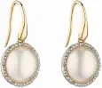 Boucles d oreilles boucles perle de culture, diamant et or jaune 9k