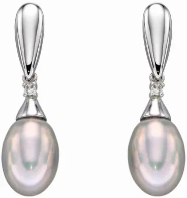Mon-bijou - D2309 - Boucle d'oreille perle et diamant en Or blanc 375/1000