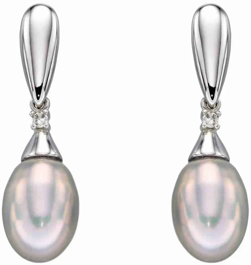 Boucles d oreilles boucles perle de culture et diamant en or blanc 9 carats