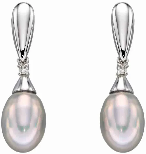 Mon-bijou - D2309 - Boucle d'oreille perle et diamant en Or blanc 375/1000