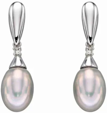 Mon-bijou - D2309 - Boucle d'oreille perle et diamant en Or blanc 375/1000