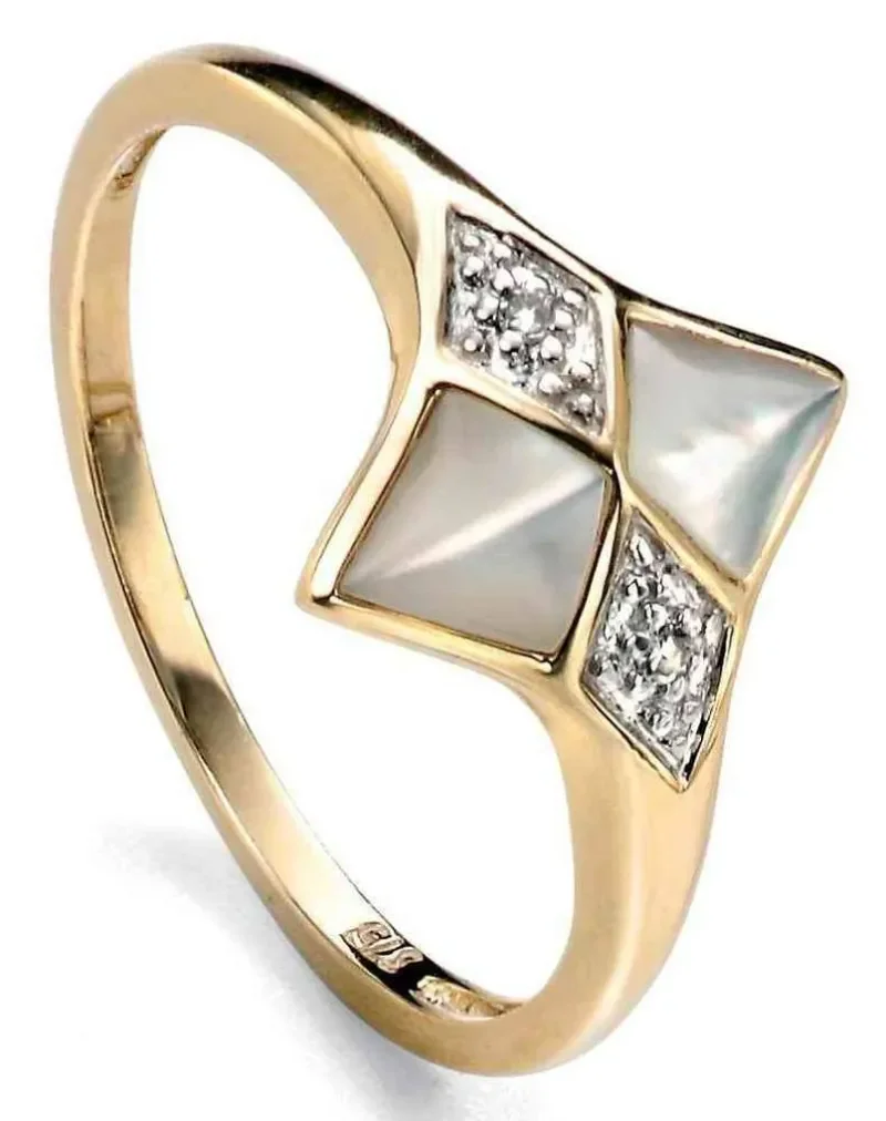 Bague éclat irisé en or, nacre et diamant en or 9 carats