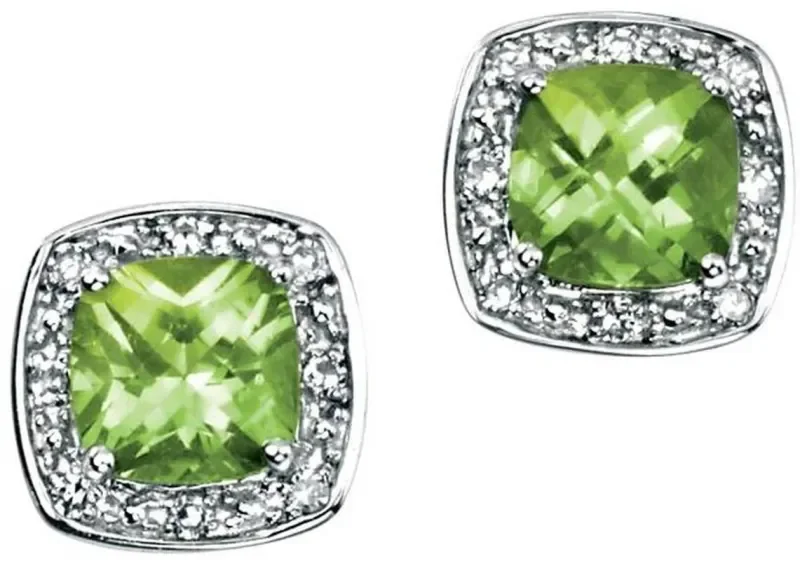 Boucles d oreilles péridot et diamants  éclat  - or blanc 9 carats