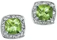 Boucles d oreilles péridot et diamants  éclat  - or blanc 9 carats