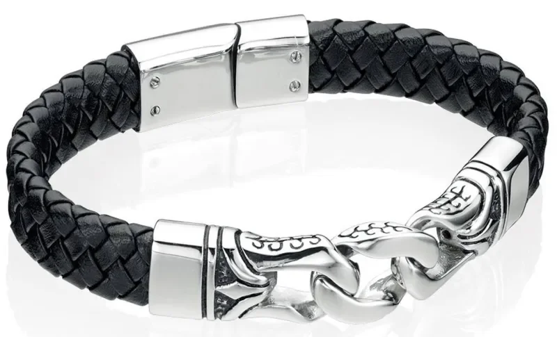 Bracelet homme  urban steel  en acier et cuir tressé