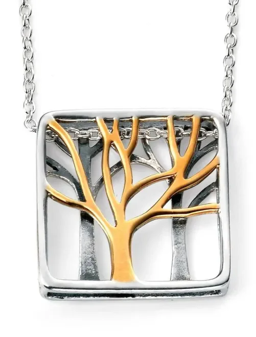 Mon-bijou - D3828 - Collier arbre de vie tendance plaqué rhodium et plaqué Or en argent 925/1000