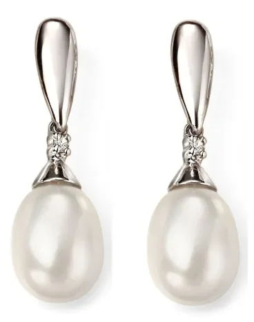 Mon-bijou - D2075 - Boucle d'oreille perle et diamant en Or blanc 375/1000