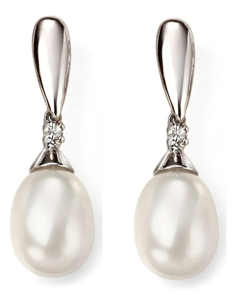 Boucles d oreilles  harmonie  - perle de culture, diamant et or blanc 9 carats