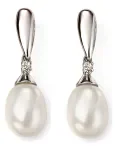Boucles d oreilles  harmonie  - perle de culture, diamant et or blanc 9 carats