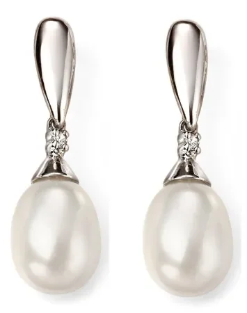 Mon-bijou - D2075 - Boucle d'oreille perle et diamant en Or blanc 375/1000