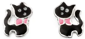 Mon-bijou - D2020c - Boucle d'oreille chat en argent 925/1000