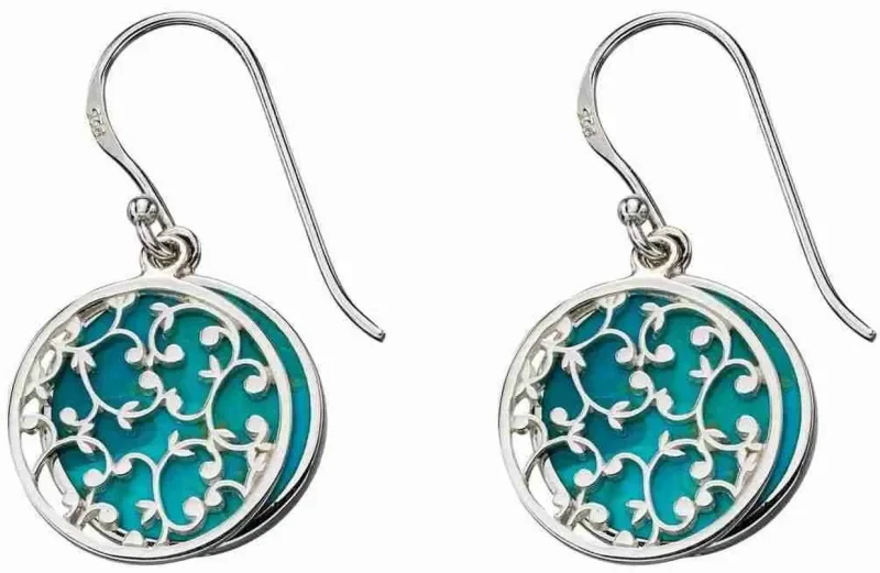 Boucles d oreilles pendantes  éclat aztèque  - argent 925 rhodié et turquoise véritable