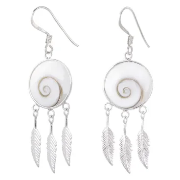 Mon-bijou - H0011 - Boucle d'oreille émaille et plumes en argent 925/1000