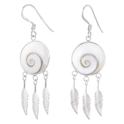 Mon-bijou - H0011 - Boucle d'oreille émaille et plumes en argent 925/1000