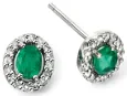 Boucles d oreilles émeraude et diamants en or blanc 9 carats