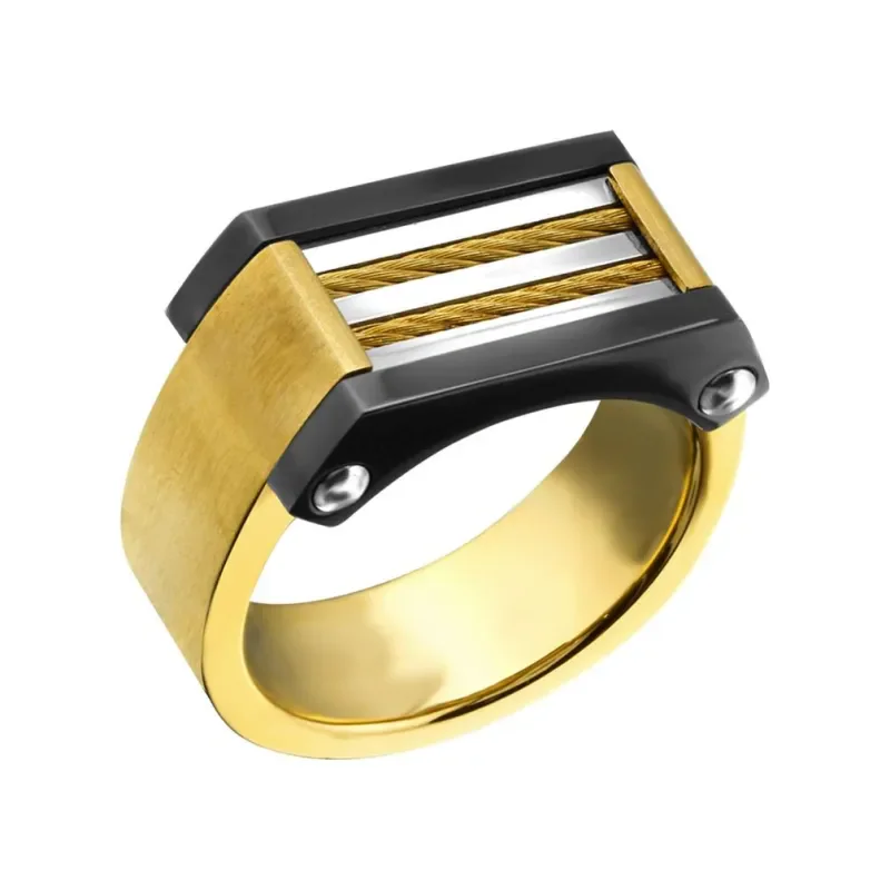 Bague éclat solaire en acier inoxydable doré