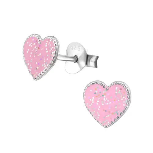 Boucles d oreilles cœur rose  tendre amour  en argent 925
