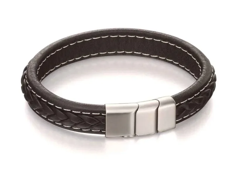 Bracelet homme  caractère   acier inoxydable et cuir véritable