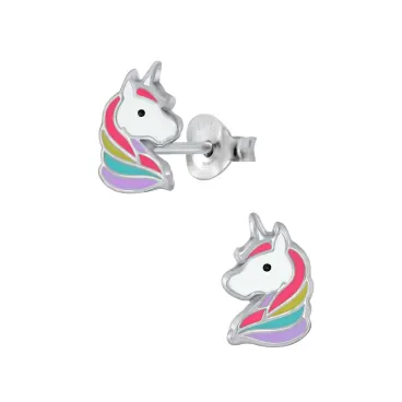 Mon-bijou - FF2350 - Boucle d'oreille licorne multi-color en argent 925/1000