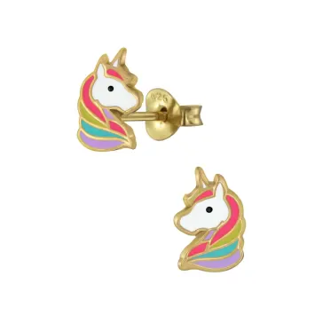 Mon-bijou - FF2351 - Boucle d'oreille lircorne doré multi-color en argent 925/1000