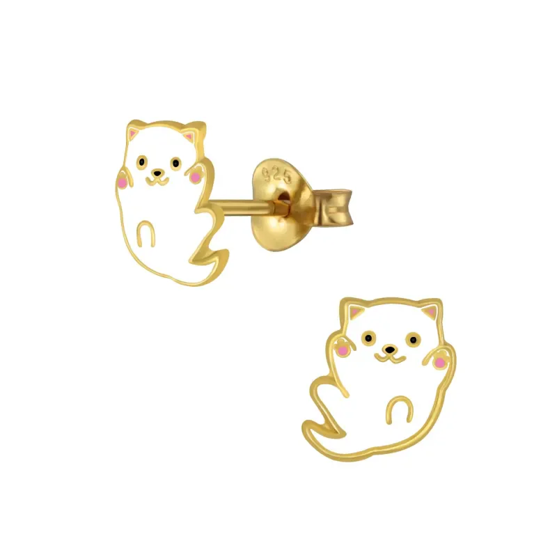Boucles d oreilles boucles chat  féline  - argent 925 or plaqué