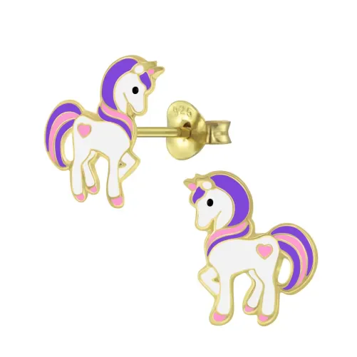 mon-bijou - FF4373 - Boucle d'oreille cheval doré en argent 925/1000