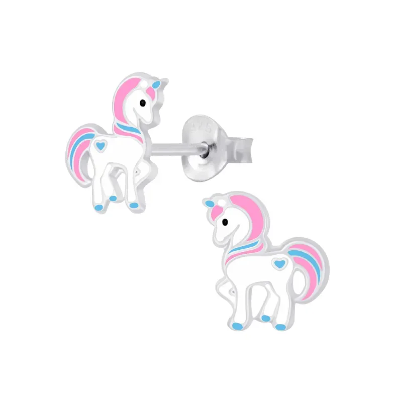 Boucles d oreilles cheval  galop rose  en argent 925