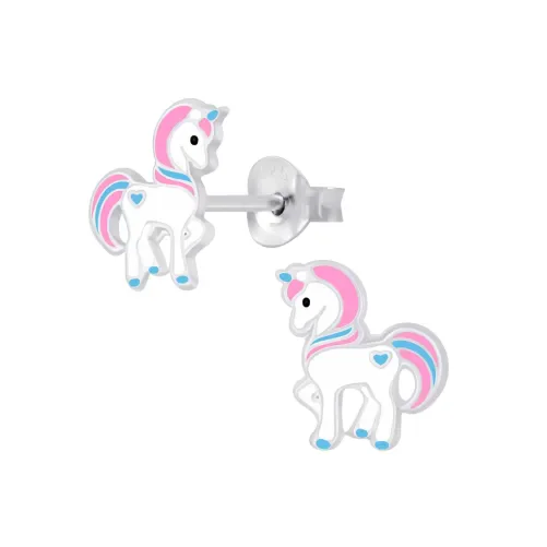Mon-bijou - FF6864 - Boucle d'oreille cheval rose en argent 925/1000