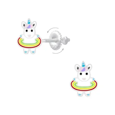 Mon-bijou - FF6868 - Boucle d'oreille licorne dans sa boué en argent 925/1000