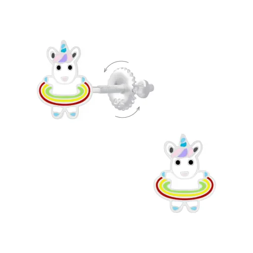 Mon-bijou - FF6868 - Boucle d'oreille licorne dans sa boué en argent 925/1000