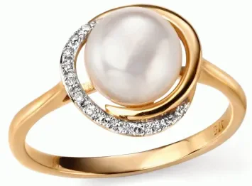 Mon-bijou - D503a - Bague perle et diamants en or 375/1000