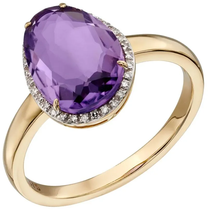Bague améthyste impériale et diamants en or jaune 9 carats