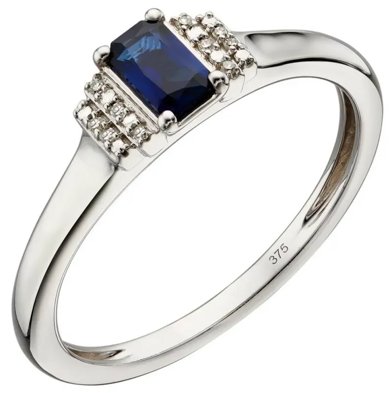 Bague saphir et diamants  aura céleste  en or blanc9 carats (9 carats)
