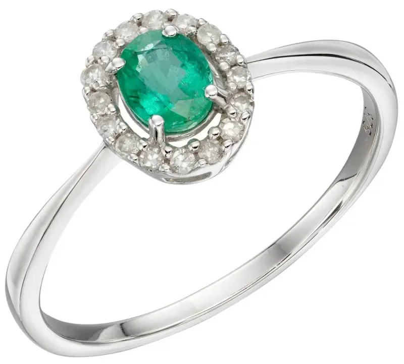 Bague émeraude ovale et diamants  éclat divin  - or blanc 9 carats