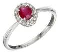 Bague de fiançailles solitaire rubis et diamants - or blanc 9 carats