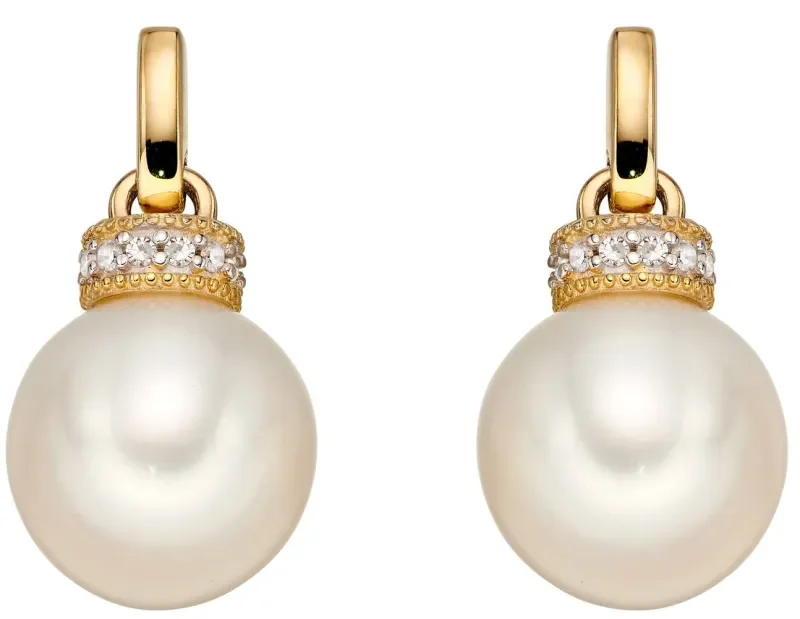Boucles d oreilles  céleste  - perle de culture, diamant et or 9 carats