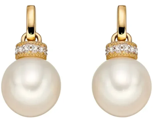 Boucles d oreilles  céleste  - perle de culture, diamant et or 9 carats