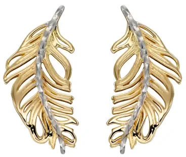 Mon-bijou - D2339 - Boucle d'oreille plume en or blanc et jaune 375:1000
