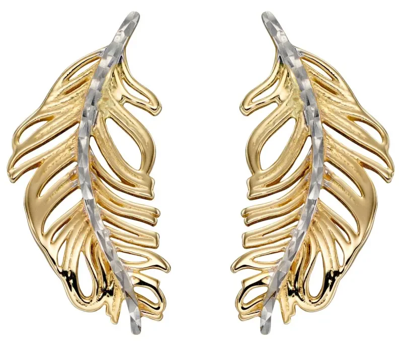 ✨ boucles d oreilles plume aérienne en or bicolore 9 carats