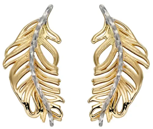 Mon-bijou - D2339 - Boucle d'oreille plume en or blanc et jaune 375:1000