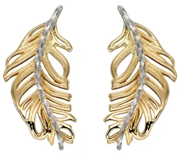 Mon-bijou - D2339 - Boucle d'oreille plume en or blanc et jaune 375:1000